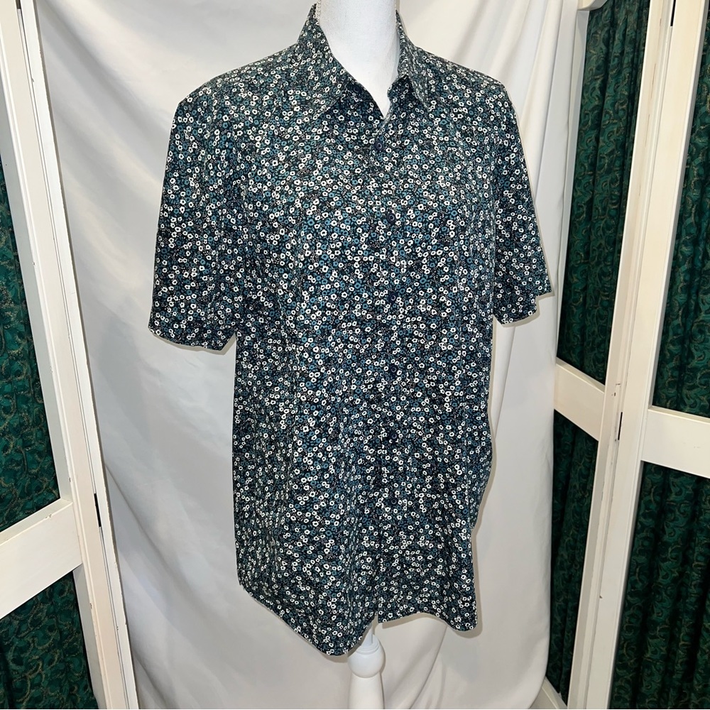 American Rag CIE Men’s Short Sleeve Floral Print Short Sleeve Shirt Large Blue